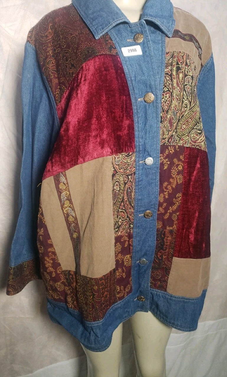 Rustic Denim Patchwork Shirt Button Front Tunic C… - image 7
