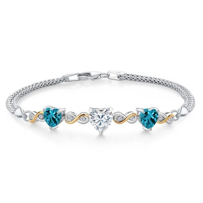 925 Silver and 10K Yellow Gold White Moissanite and London Blue Topaz and Lab