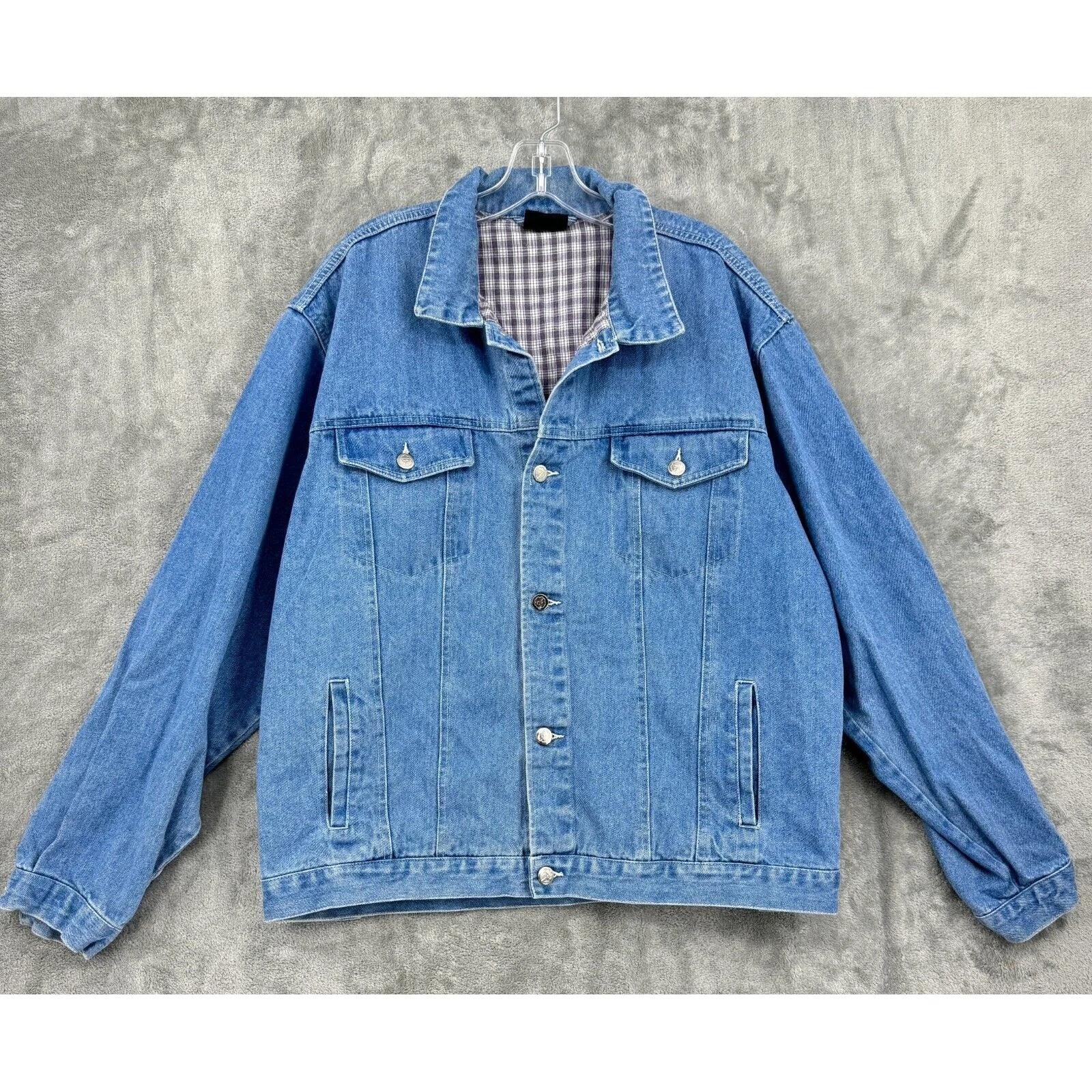 Vintage Fitzgerald Denim Jacket Mens XL 90s Logo Medium Wash Trucker Pockets