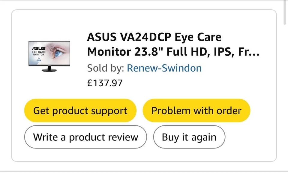 ASUS VA24DQ 23.8" 75Hz Full HD LED Eye Care Monitor - no stand - Image 2 of 4
