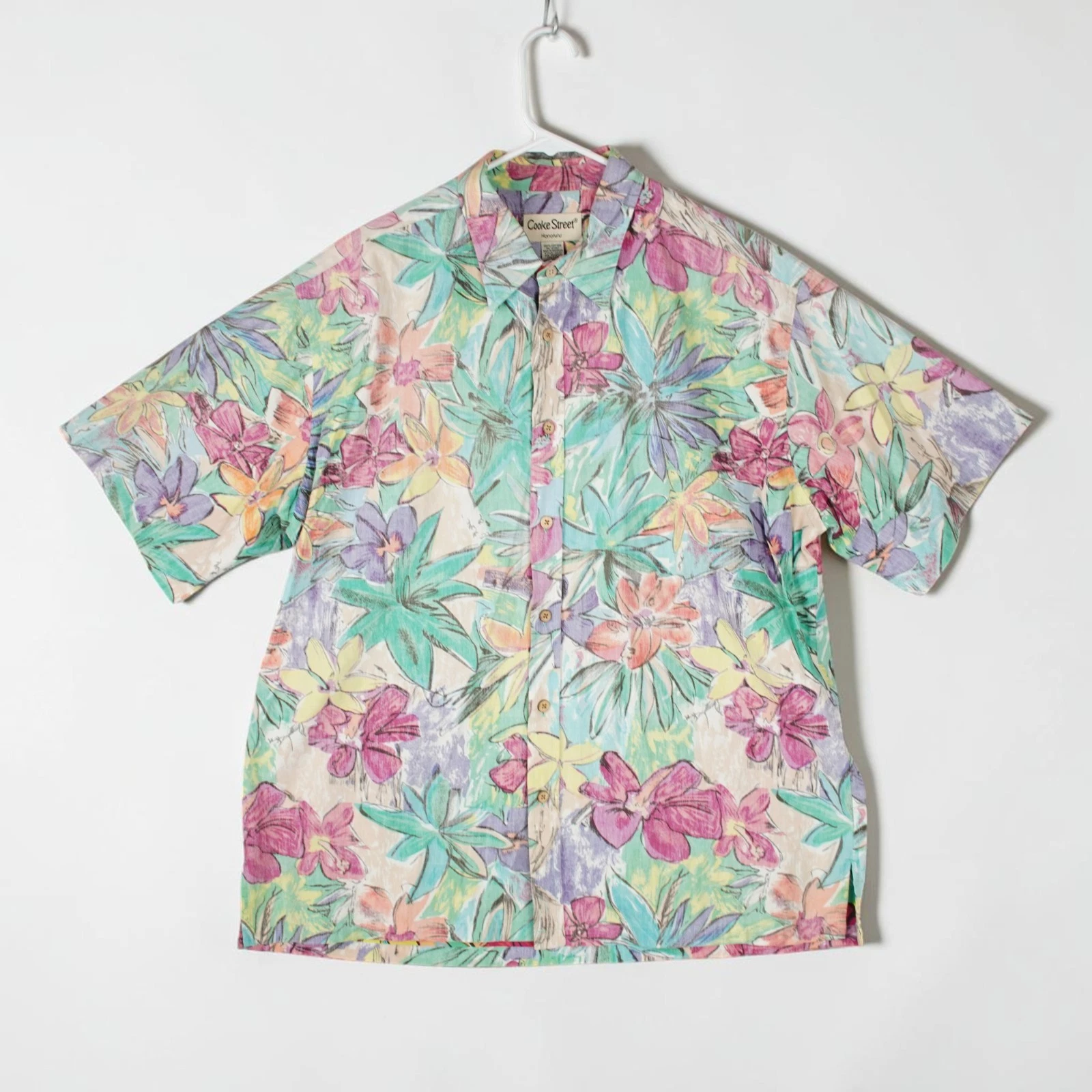 Cooke Street Hawaiian Button Shirt Men XL Abstract Paint Floral Reverse Prin