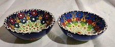 Set Of 2 Handmade Turkish Bowls Ceramic Decorative Colorful 5"D