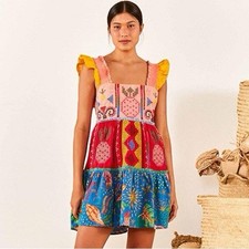 Farm Rio Embroidered Colorblocked Mini Dress S