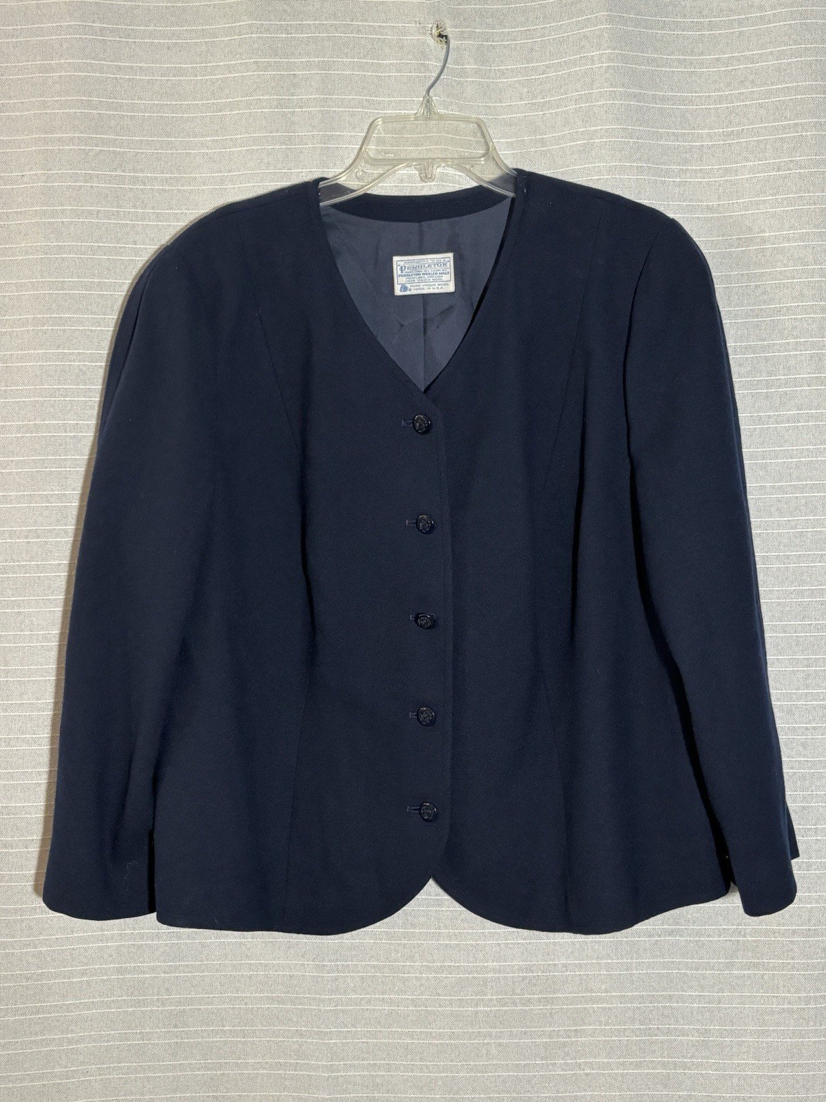 Vintage Pendleton Blue Wool Collarless Blazer Jac… - image 1