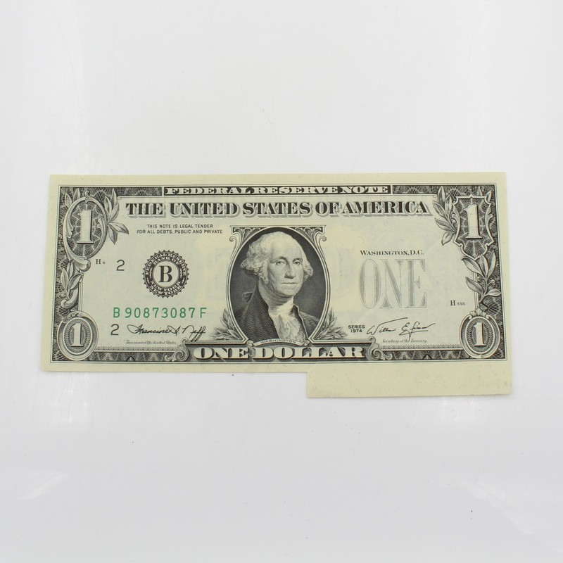 Series 1974 $1 Fold Over Miscut 3rd Printing Error Note US Currency NR #C921-1