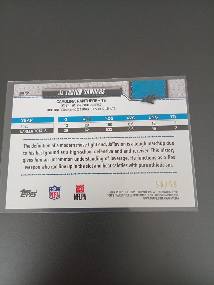 2026 Topps London Flagship Ja'Tavion Sanders ROOKIE YEAR Big Ben ...