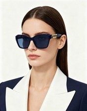 TIFFANY CO. TF5017 Sunglasses Navy Blue Frame Gold T Blue Lens 57mm