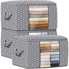 Direct 100L Storage Containers, Large Clothes Storage Bins Foldable 3 Grey