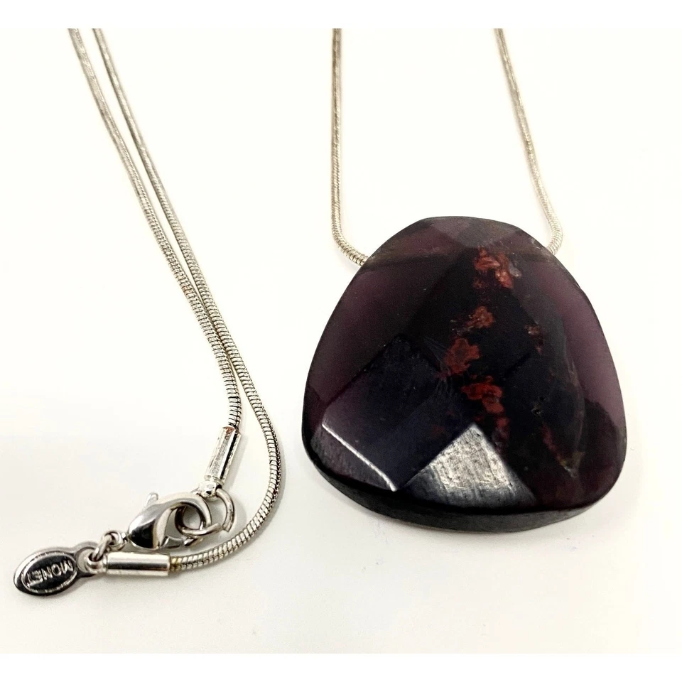 Vintage MONET Pingente Turmalina Roxa Tom Prata Colar Corrente de Cobra 32" - Imagem 4 de 4