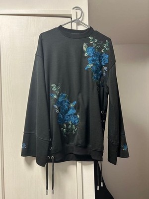 Ado x HARE Collab Side Lace-up Rose Embroidered Sweatshirts Black