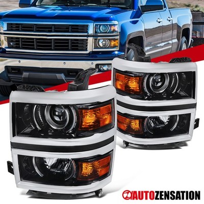 Fit 2014-2015 Chevy Silverado 1500 Slick Black Projector Headlights Left+Right