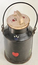 Antique Metal Milk Can Primitive Folk Art Painted Designs 6 Quart Country Farm