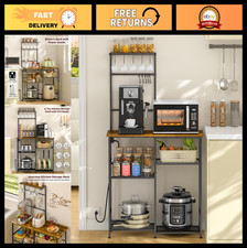 Rustic Brown 6-Tier Bakers Rack with Power Outlet & 10 S-Hooks, Kitchen Storage