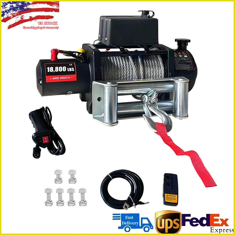 18800lbs Electric Vehicle Winch, Waterproof Steel Cable Winch w/ Wireless Remote