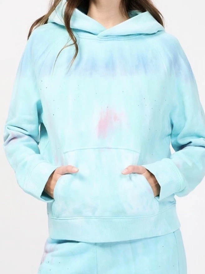 Sweat Zadig & Voltaire Georgy, Tie-dye Bleu Clair/rose, Capuche Strass, Taille M