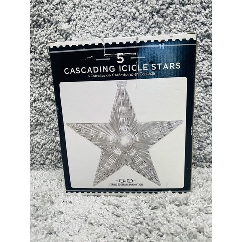 Holiday Time 5 Cascading Icicle Stars Transparent Wire Indoor Outdoor Use - Picture 7 of 8