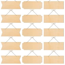 15 Pieces Unfinished Hanging Wood Sign Rectangle Blank Hanging Decorative Woo...