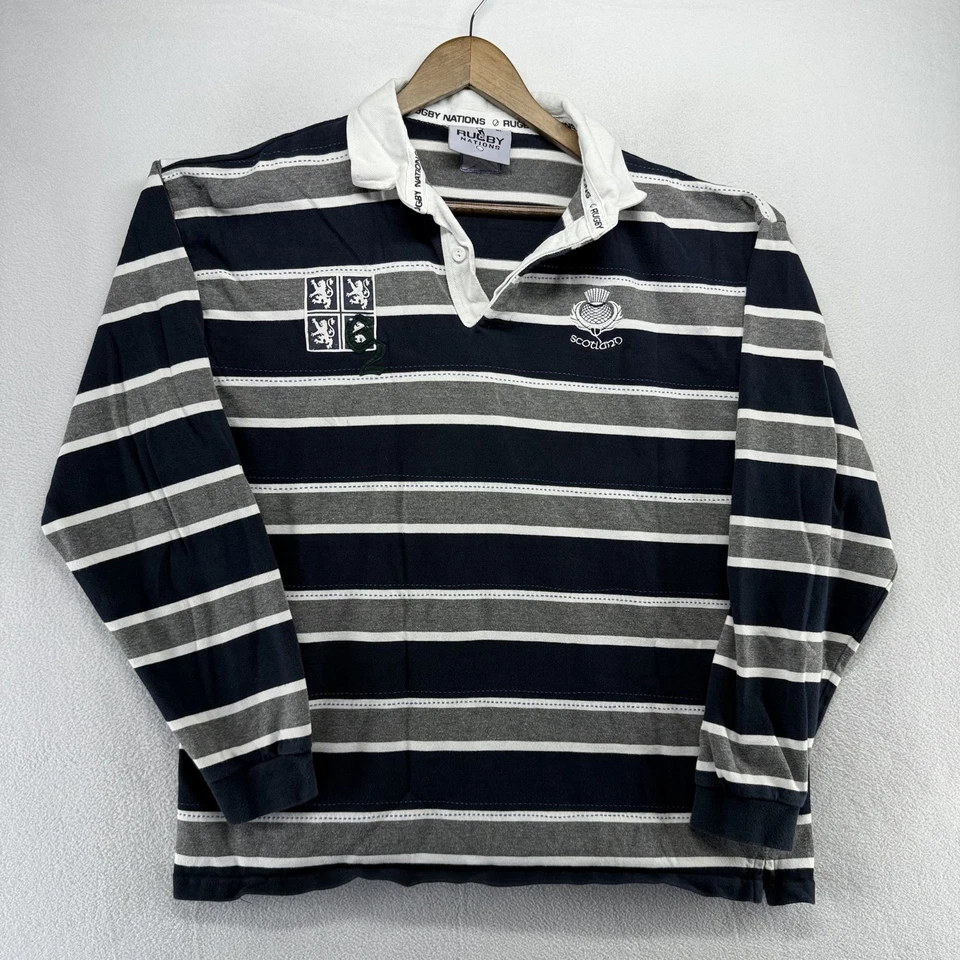 Camisa de Rugby Escocia De Colección Para Hombre XL Azul Gris Logo Bordado Fútbol León y2k Foto 2 de 4