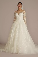 Oleg Cassini Lace Appliqued Illusion Long Sleeve Wedding Dress STYLE CWG947