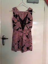 Topshop Pink Floral Print Playsuit With Black Lace Draped Back Detail Size 10