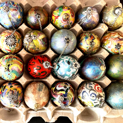 Hand Painted Real Eggshell Decor Christmas or Easter Ornaments Lot of 23