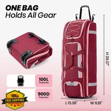 Fanwoli 100L Rolling Catchers Gear Bag Baseball Softball Wheels