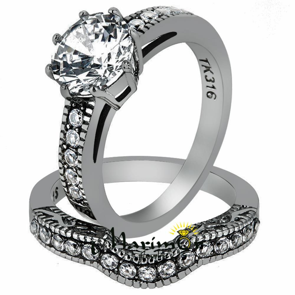 His and Hers Wedding Rings 3 Pc Yellow Gold IP Crown Stainless Steel Wedding Set