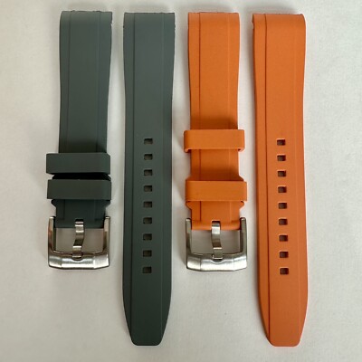 20mm GRAY & ORANGE (Set Of 2) Vulcanized Caoutchouc rubber Strap Omega & Rolex