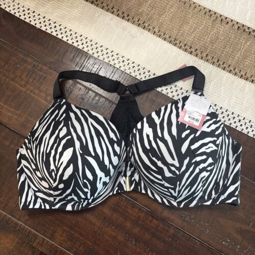 NWT Cacique Bra 42D Boost Plunge Front Closure Molded UW Zebra Print Racerback