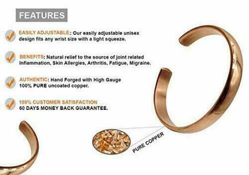 Terapia Pulsera De Cobre Para Artritis Migraña Alergias Hombre Mujer Unisex - Picture 3 of 8