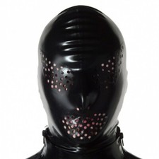 Latex Hood with back zip Eyes and Mouth Mesh hole Rubber Mask for Fetish BDSM