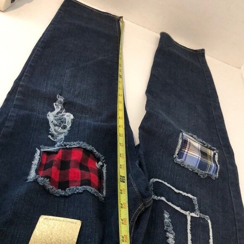 NEW Vibrant MIU Jeans boyfriend plaid patch women's denim Pants Made in USA Tags - Picture 11 of 12