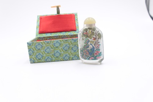 Vintage Asian Hand Painted Glass Perfume / Snuff Bottle w/ case - Picture 5 of 16