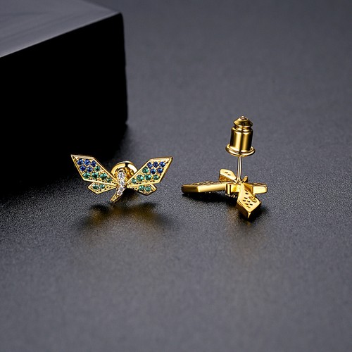Green Dragonfly Earrings Fashion Womens Copper Inlaid Zircon Gold Plated Jewelry - Picture 3 of 5