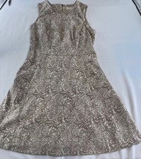 Ann Taylor Loft Womens Size 8 Sleeveless Beige Cream Floral Round Neck Dress