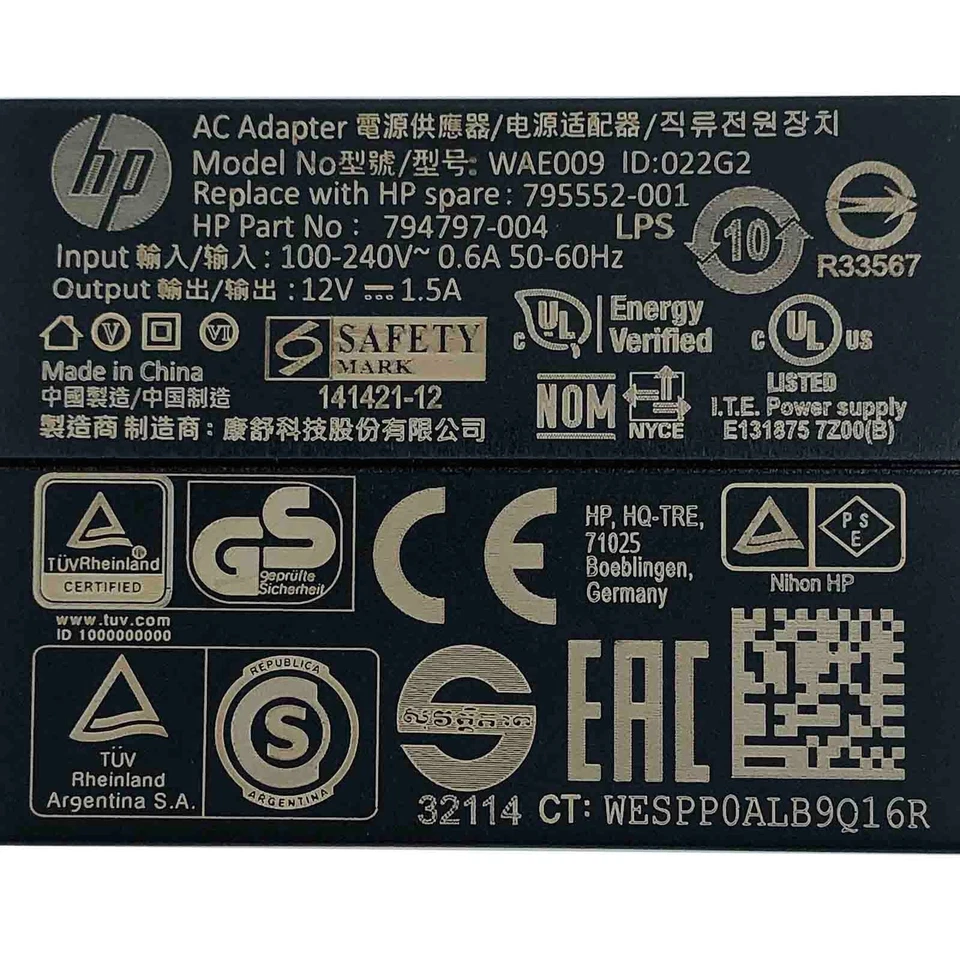 HP Pro Tablet 10 EE G1 848425-003 794797-004 WAE009 12V 18W AC Charger Adapter - Image 2 of 4