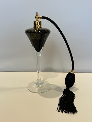 Vintage 1960s Art Deco Vintage Archimede Seguso Black & Gold Perfume Bottle, 10''