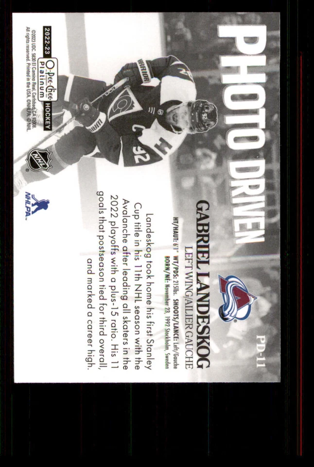 2022-23 O-Pee-Chee Platinum Photo Driven #PD11 Gabriel Landeskog - Image 2 of 2
