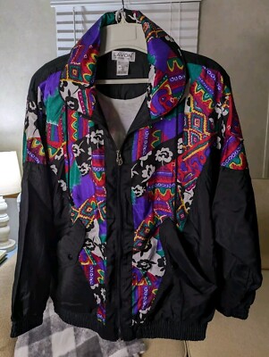VINTAGE LAVON Windbreaker Jacket, Sz M, Cheerful Corp Abstract