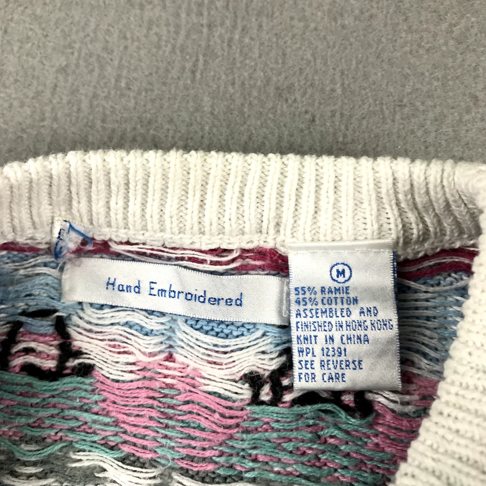 Suéter de Colección Bordado a Mano para Mujer Medio Rosa Fair Isle Cuello Redondo Pullover Foto 2 de 4