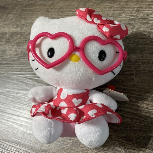 Hello Kitty 6" Plush Ty Beanie Babies Pink Glasses & Dress with Hearts Sanrio - 第 1/3 張圖片