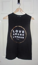 BNWT Primark ladies LOVE AMORE L'AMOUR PARIS black vest t-shirts - various sizes
