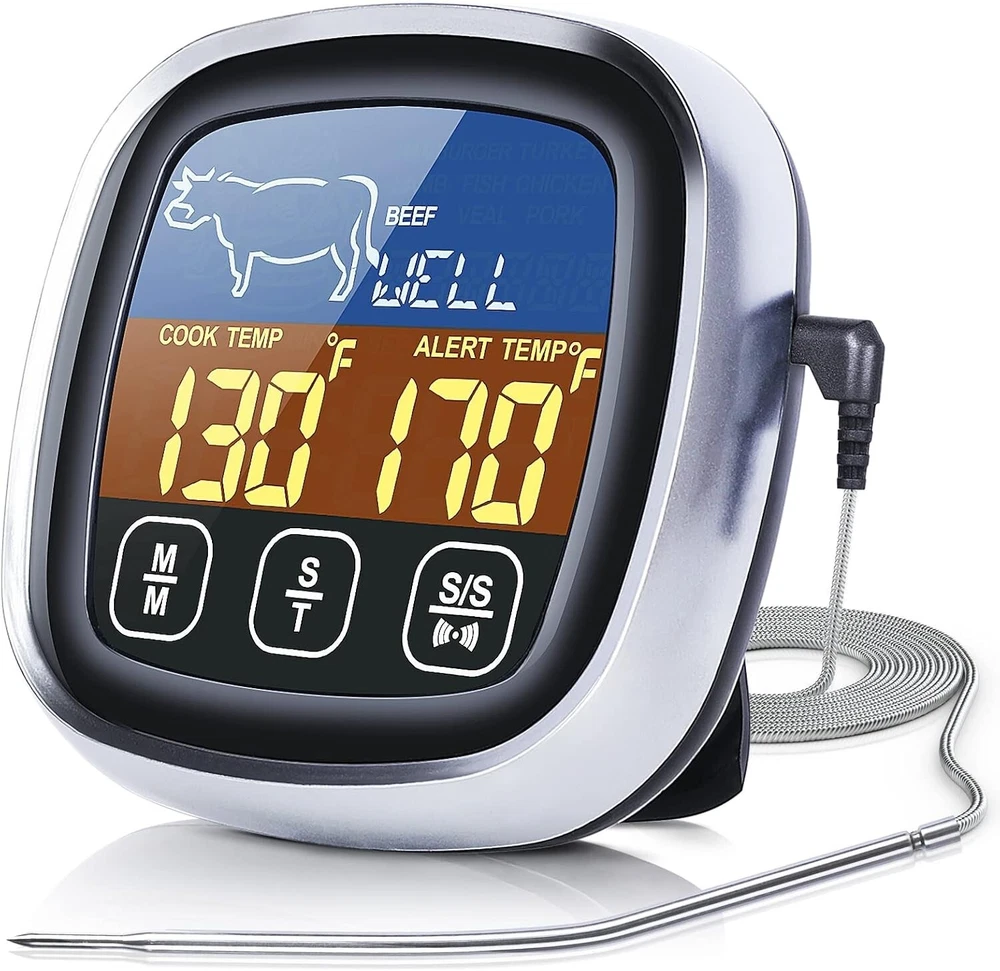 Meat Thermometer, with Long Probe, Digital Meat Thermometer with Large Touchscre
