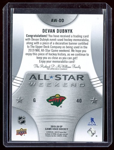 2019-20 SP Game Used '19 All Star Weekend Banner Jersey #AWDD Devan Dubnyk - Picture 2 of 2