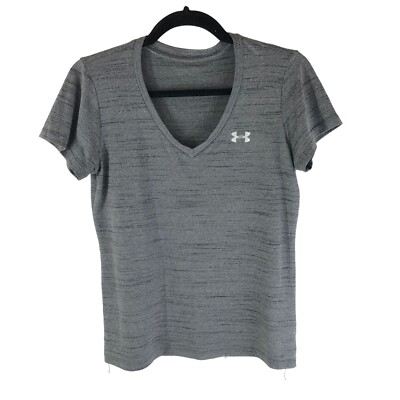 Under Armour Womens Tech Tiger T-Shirt V-Neck Short Sleeve Heathered Gray M