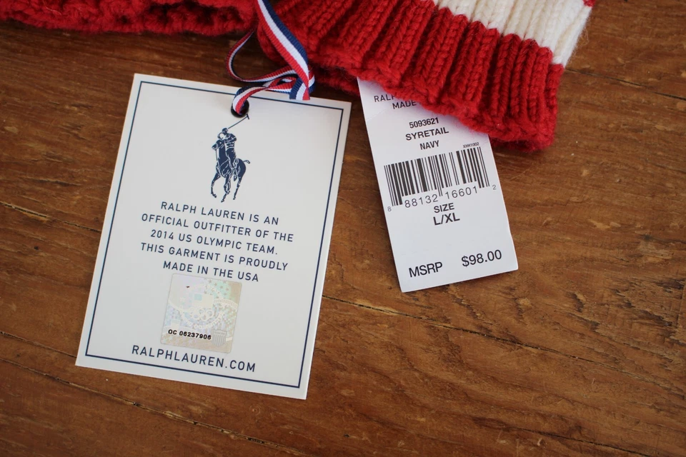 NUEVO Polo Ralph Lauren 2014 EE. UU. Equipo Olímpico Mitones L/XL Azul Marino Rojo Blanco Foto 3 de 4