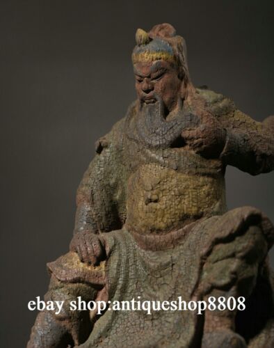 10" China Buddhism Wood Carved Guan Gong Yu Yunchang Warrior God Immortal Statue - Picture 2 of 9