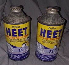 Vintage Lot Of 2 Heet Gas Line 12oz Automotive Cone Top Cans.   