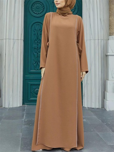 Muslim Women Dress Loose Casual Plain Color Arab Robe Islamic Lady Kaftan Abayas - Picture 38 of 47