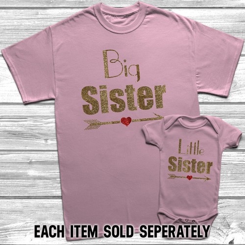 Große Schwester kleine Schwester T-Shirt Pfeil Herz Kinder Baby wachsen  Schwestern Outfits Set | eBay